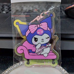 Kuromi Clip On Handbag Charm Keychain Chilling In Sofa Adorable Blinking Cutie